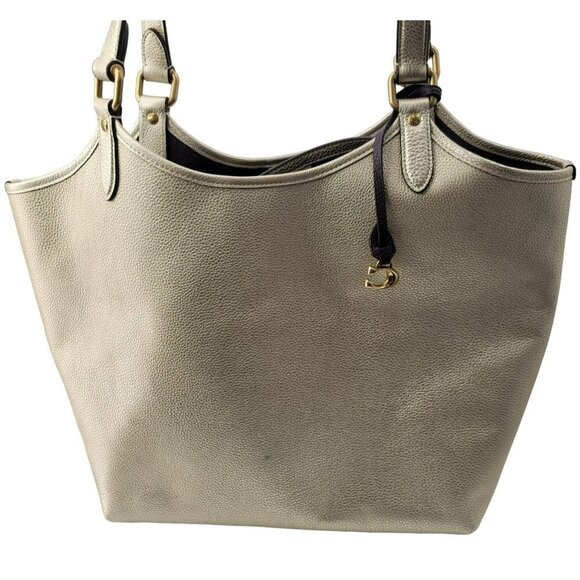 Coach Gold Metallic Leather Tote Bag Purse Wallet Logo Pouch - Picture 6 of 14